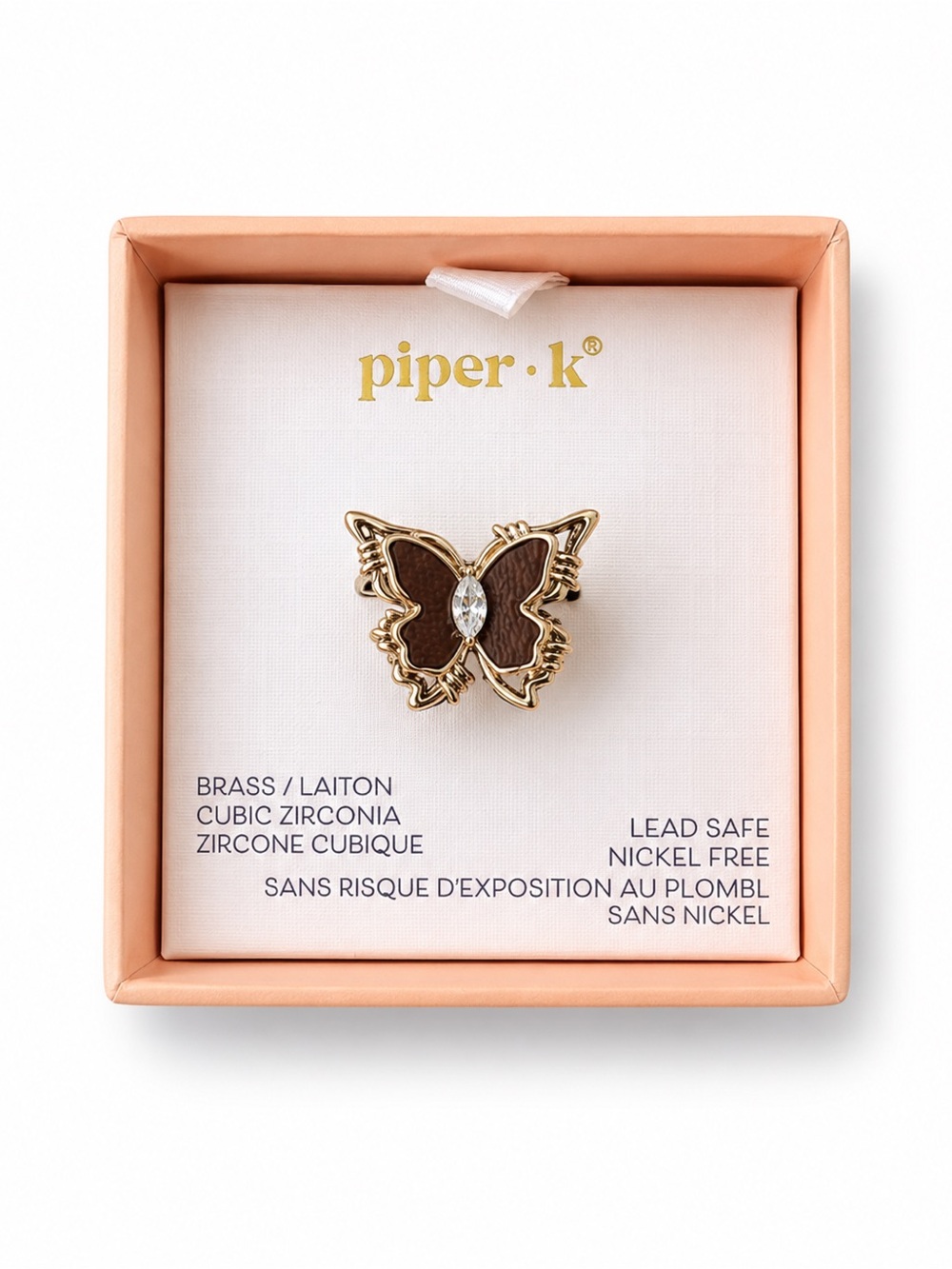 piper.k Gold and Brown Butterfly Ring